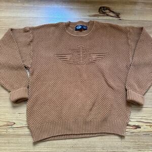 Dockers tan vintage loose knit embossed crew sweater SIZE M